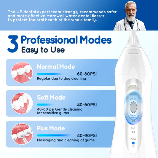 D52 Portable Cordless Water Flosser USB Rechargeable Water Jet Floss Tooth Pick 6 Jet Tip 300Ml 3 Modes Teeth Clean for Travel