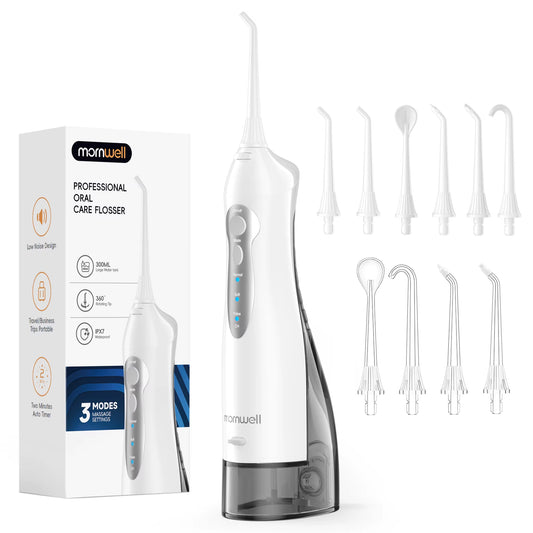 D52 Portable Cordless Water Flosser USB Rechargeable Water Jet Floss Tooth Pick 6 Jet Tip 300Ml 3 Modes Teeth Clean for Travel